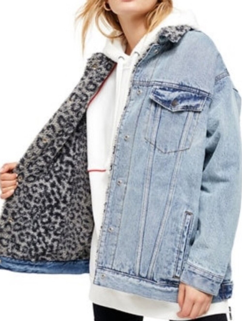 Free People Wild Ones Denim Sherpa Trucker Jacket